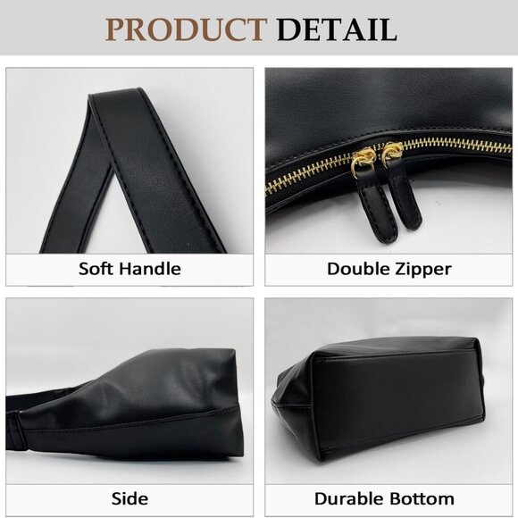 Leather Hobo Bags for Women Small Soft Shoulder Purse Slouchy Tote Handbags with - Picture 2 of 6